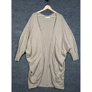 Mer Sea OS Cardigan Tan Dolman Sleeves Cotton Cashmere Blend Open Front Preppy